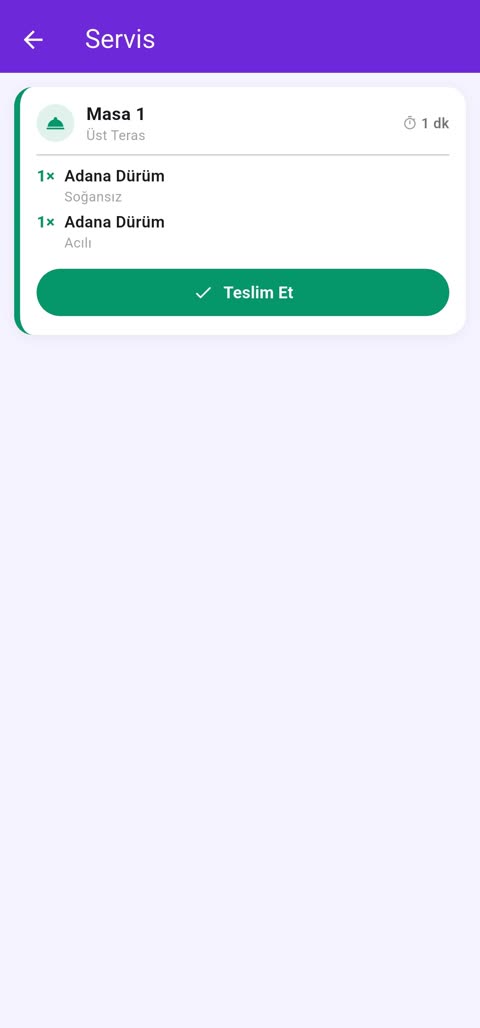 Servis ekranı — teslim et